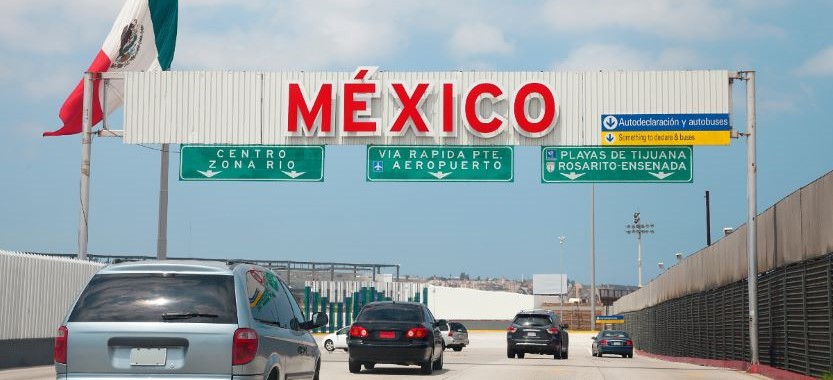 Cars driving into Mexico from the US at the Tijuana border crossing