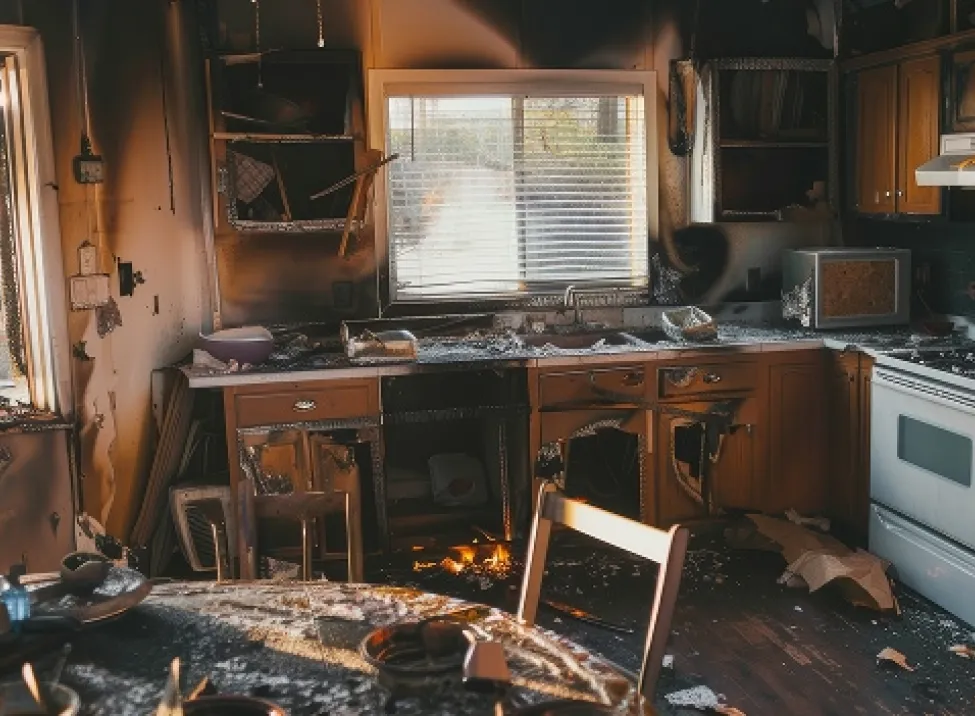 Severe damage in a kitchen after fire